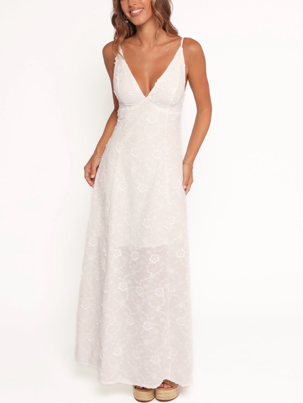 Petal & Pup Ford White 3D Floral Lace Open Back Bow Maxi Dress